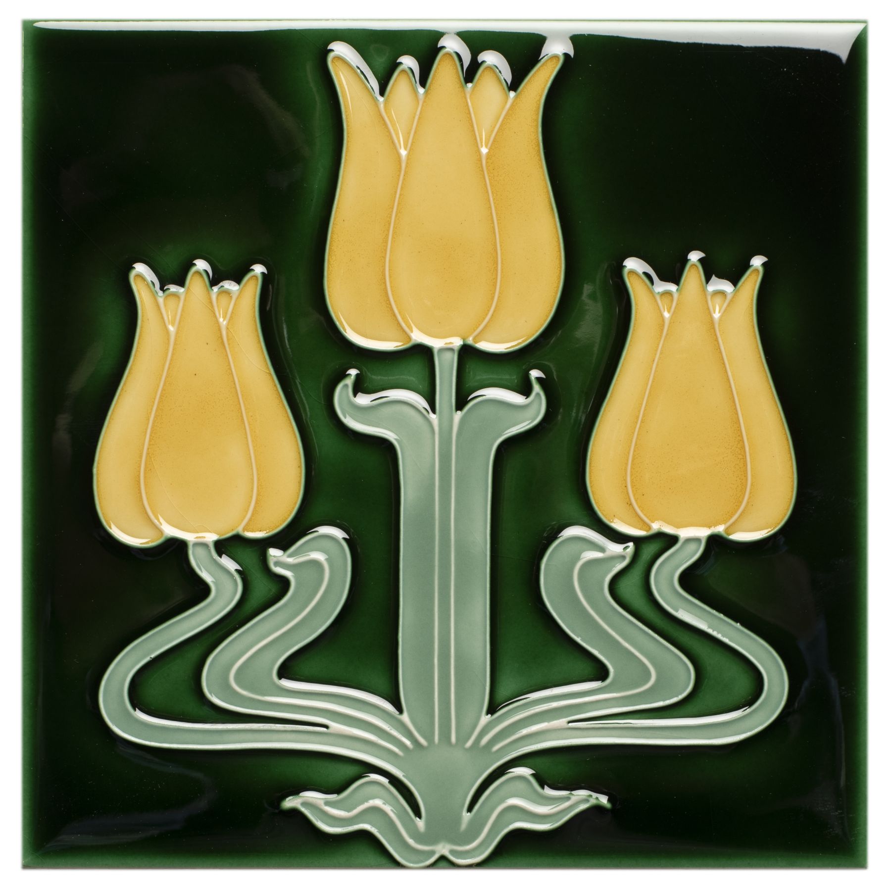 Image of Lafleur on Victorian Green 15.2x15.2cm-Ceramic wall tile-Original Style-Tile.co.uk