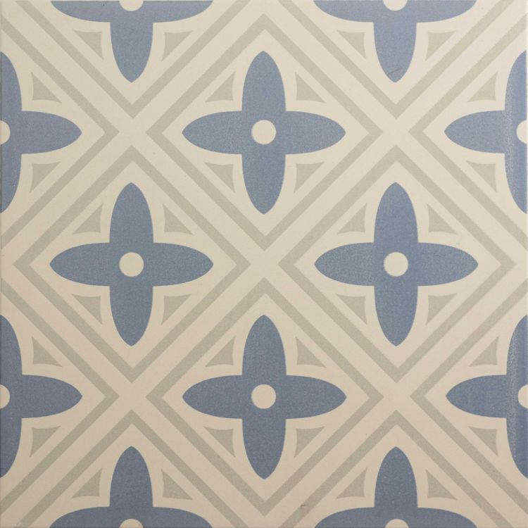 Image of Patterned tile with blue and beige design