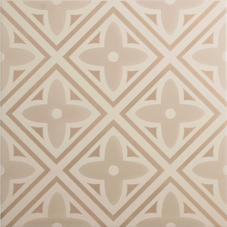 Image of Geometric pattern with diamond shapes and floral elements on a beige background