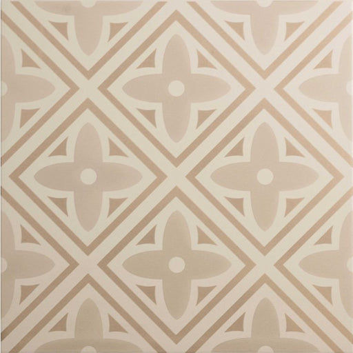 Geometric pattern with diamond shapes and floral elements on a beige background