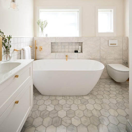 Long Island Marble Honed Large Hexagon 22.5 x 37cm-Ca Pietra-Tile.co.uk