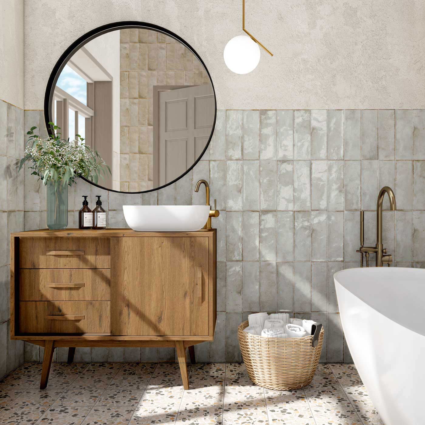 Image of Luna Grey Brick tile 10x30cm-Brick style tiles-Mainzu Ceramica-Tile.co.uk