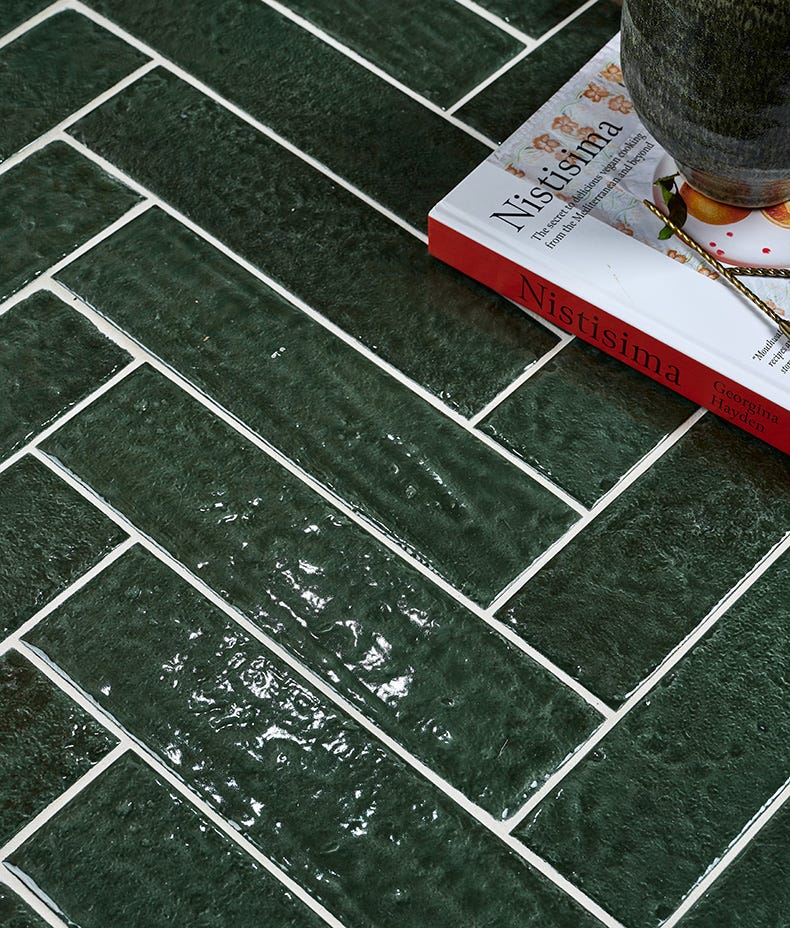 Image of Marlborough Porcelain Parquet Forest Green Gloss - Free Swatch Sample - Delivered separately by Ca Pietra-sample-sample-Tile.co.uk