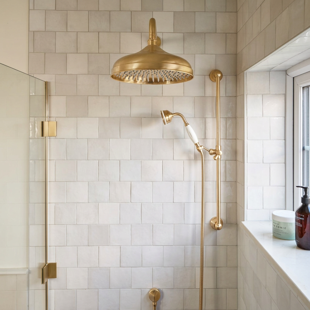 Image of Maroc Bianco shower image with improved natural lighting