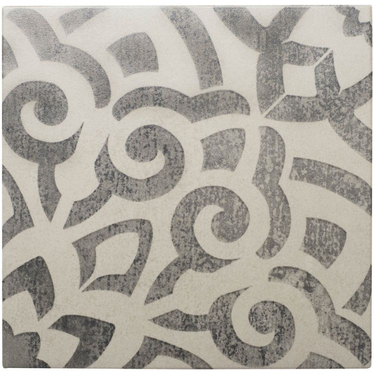 Image of Decorative tile with a gray and white geometric pattern