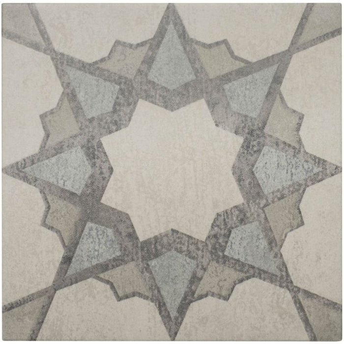 Geometric patterned tile with star design on a beige background