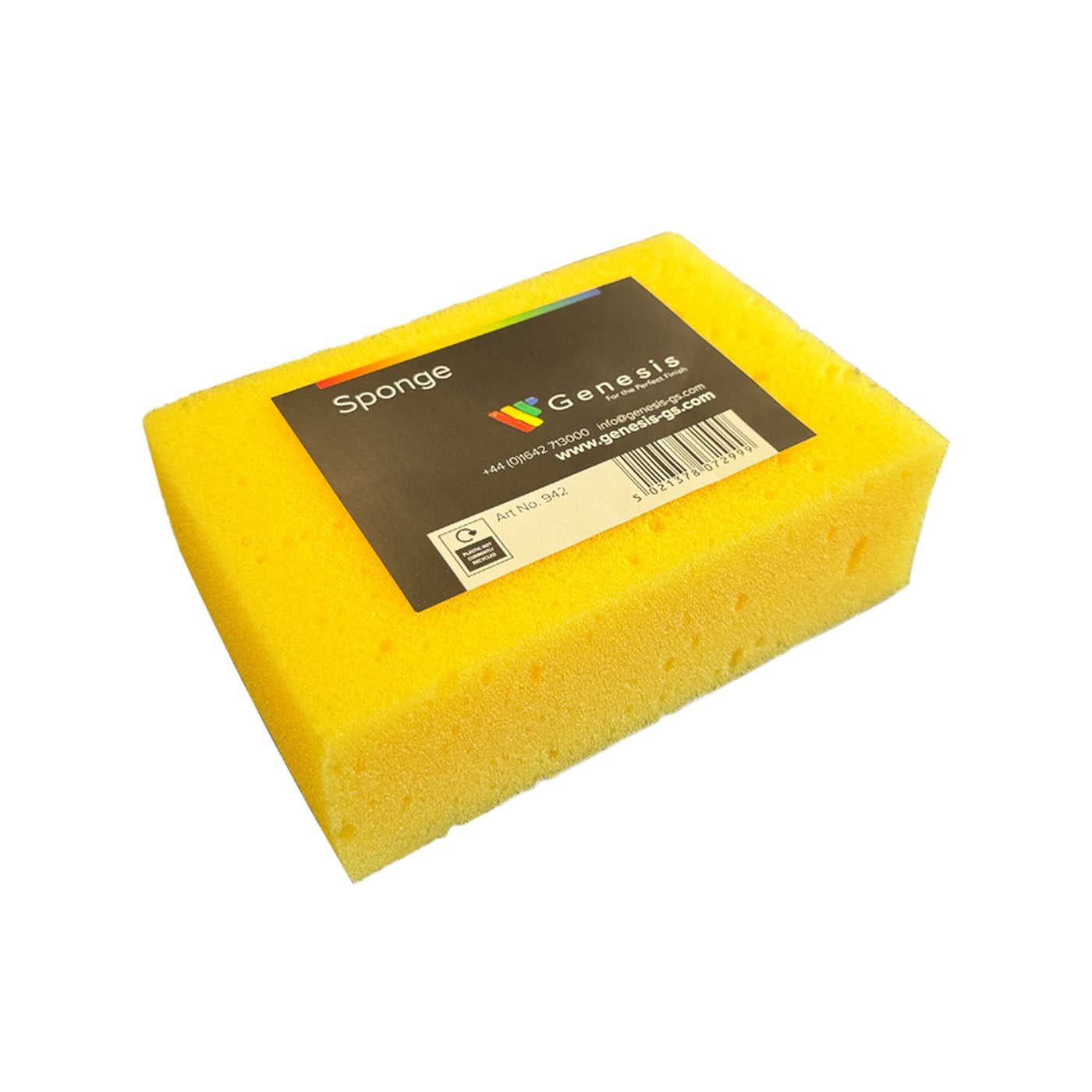 Image of Yellow sponge with a Genesis label on a white background