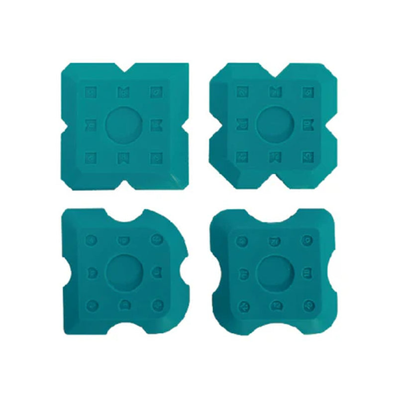 Image of Four teal silicone mold mats on a white background
