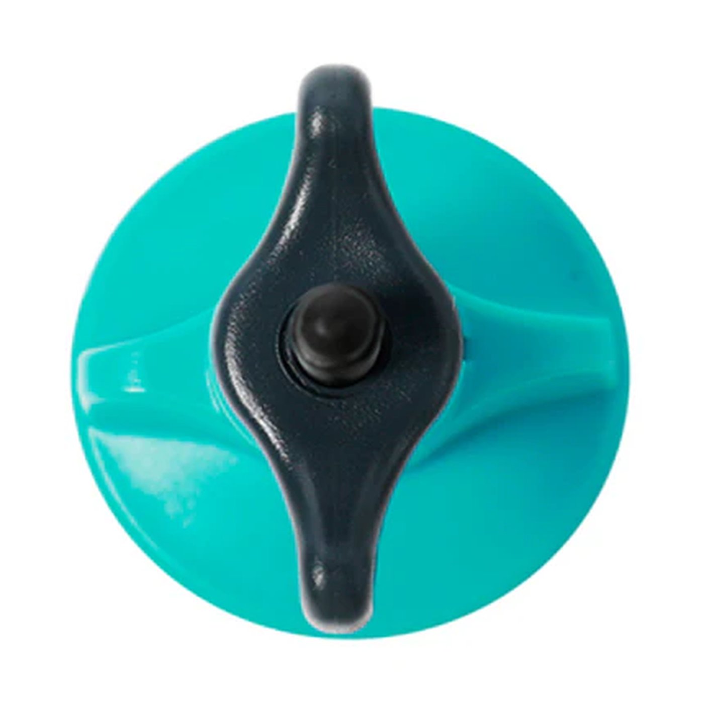 Image of Teal wheel with a black handle on a white background