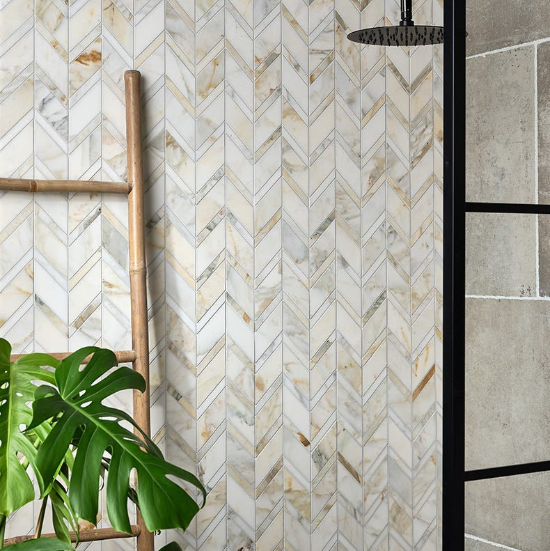 Image of Palazzo Oro Marble Chevron 28 x 29.5cm-Marble-Ca Pietra-Tile.co.uk