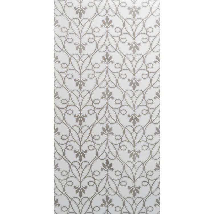 Image of Gray rectangular ornamental pattern tile with symmetrical floral and curved shapes