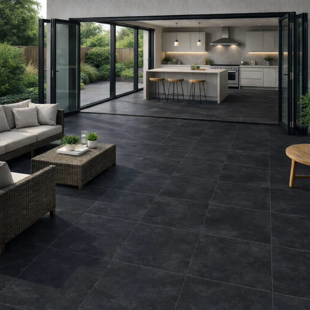 Image of Motion Black Outdoor Porcelain tile 80x80x2cm-Large format-Tile Space-Tile.co.uk