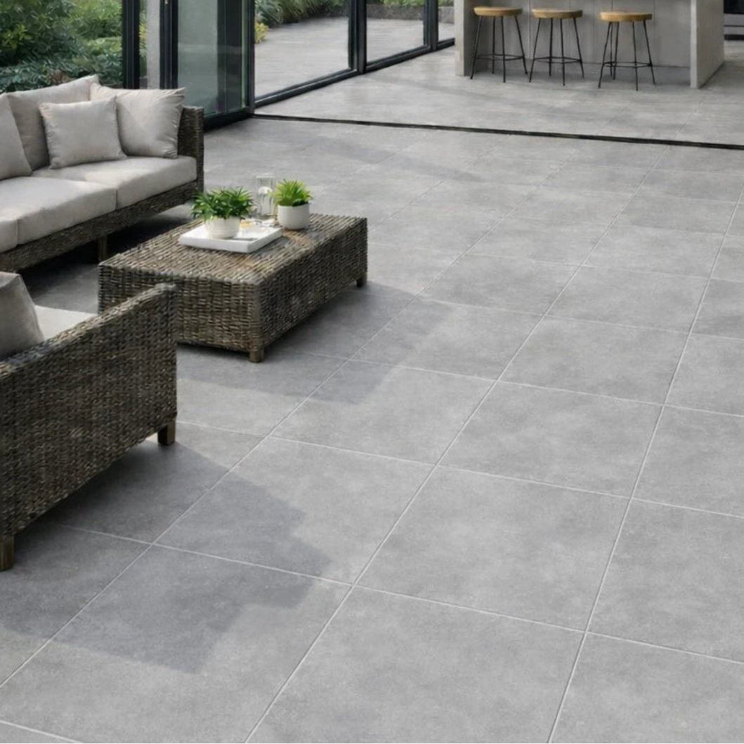 Image of Motion Silver Outdoor Porcelain tile 80x80x2cm-Large format-Tile Space-Tile.co.uk