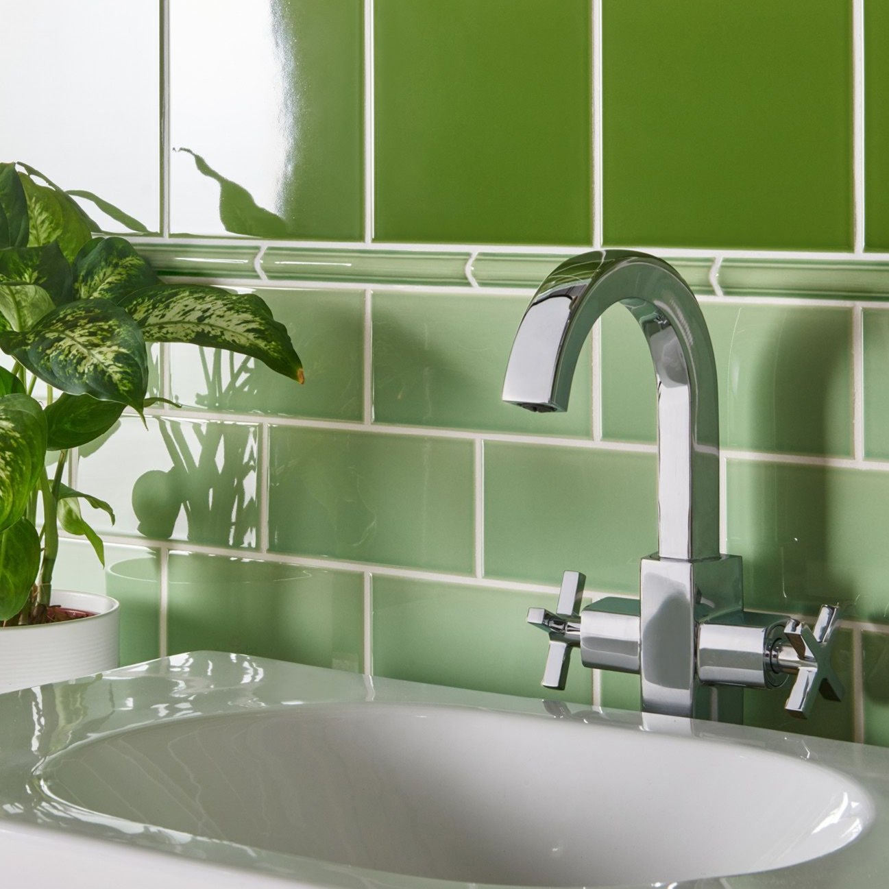 Image of Palm Green Half Tile 15.2x7.5cm-Ceramic wall tile-Original Style-Tile.co.uk