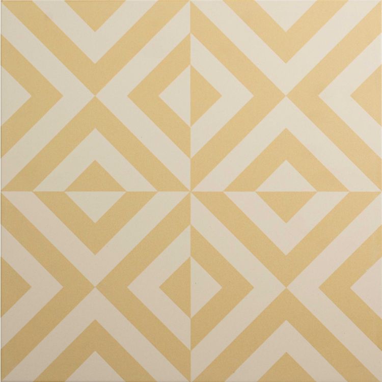 Image of yellow and white tile with a geometric diamond pattern