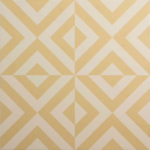 yellow and white tile with a geometric diamond pattern
