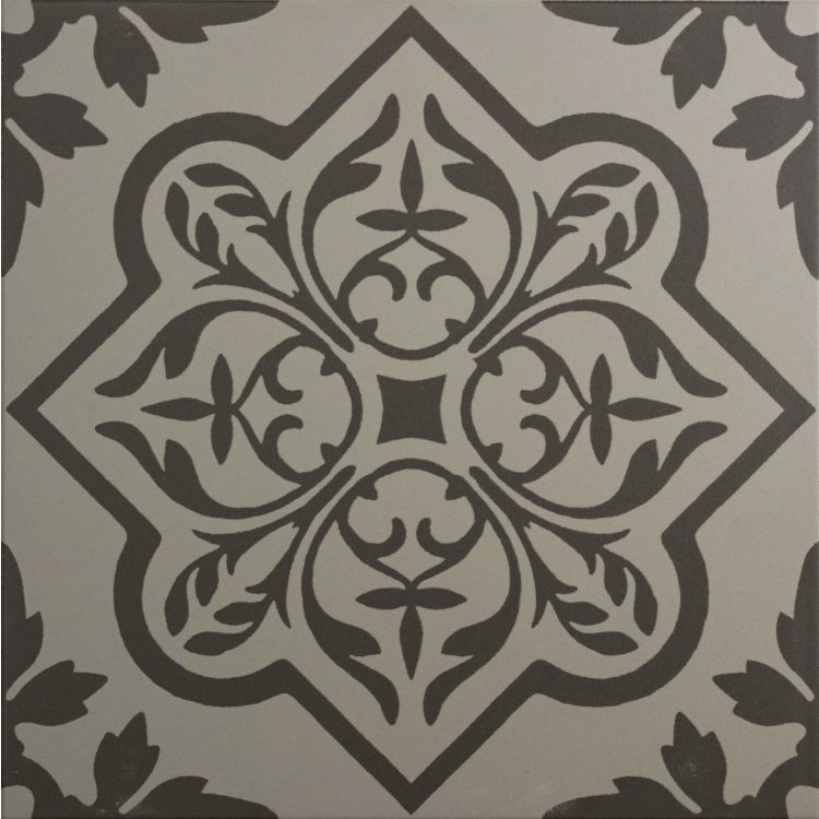 Image of Decorative tile with intricate grey pattern on a white background