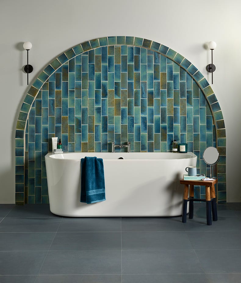 Image of Pottery Porcelain Ocean Blue Brick Gloss 7.5 x 20 x 1.0cm-Ca Pietra-Tile.co.uk