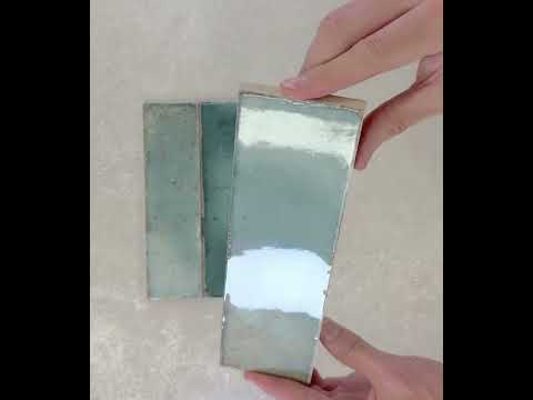 Image of Zellige Emerald Brick Tiles 6.9x24cm YouTube video