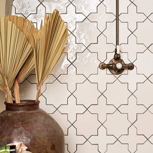 Image of Fez White CROSS Gloss Porcelain tile 15.5x15.5cm-Wall and Floor tile-Ca Pietra-Tile.co.uk