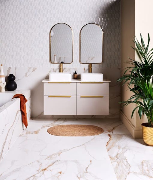 Image of Sculpture Porcelain Calacatta Maximus Brushed 100 x 100 x 0.8cm-Ca Pietra-Tile.co.uk