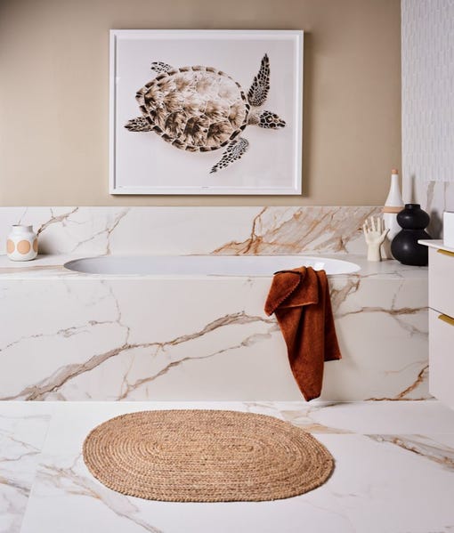 Image of Sculpture Porcelain Calacatta Maximus Brushed 100 x 100 x 0.8cm-Ca Pietra-Tile.co.uk