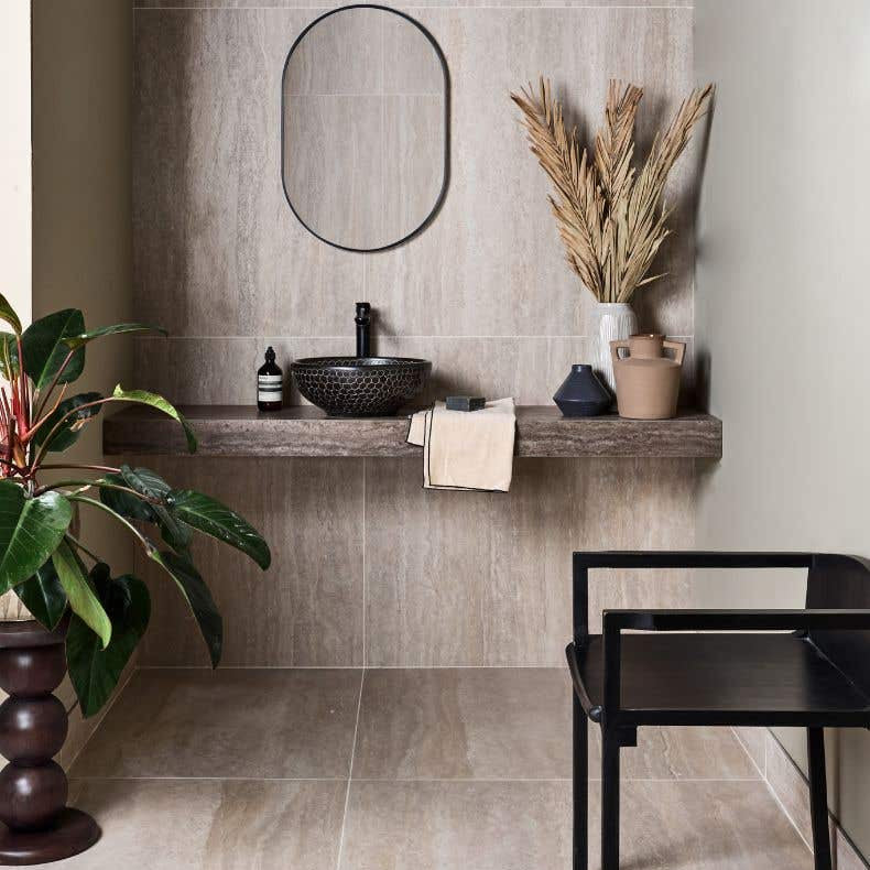Image of Sculpture Porcelain Romano Veincut Light Brushed 100 x 100 x 0.8cm-Wall and Floor tile-Ca Pietra-Tile.co.uk