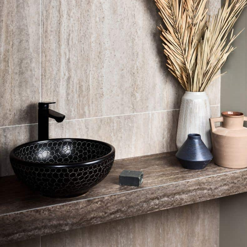 Image of Sculpture Porcelain Romano Veincut Light Brushed 100 x 100 x 0.8cm-Wall and Floor tile-Ca Pietra-Tile.co.uk