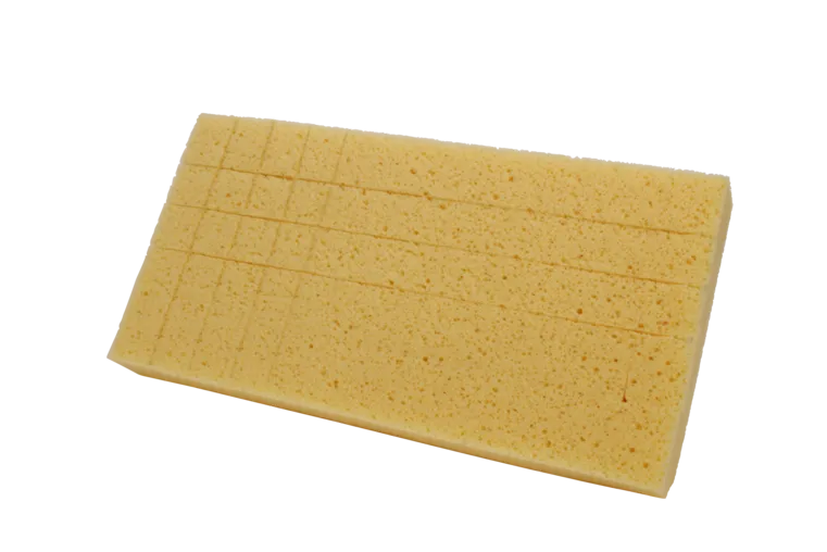 Image of Rectangular yellow sponge on a white background