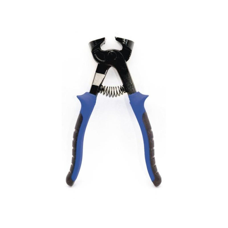 Image of Pair of tile nippers with blue handles on a white background