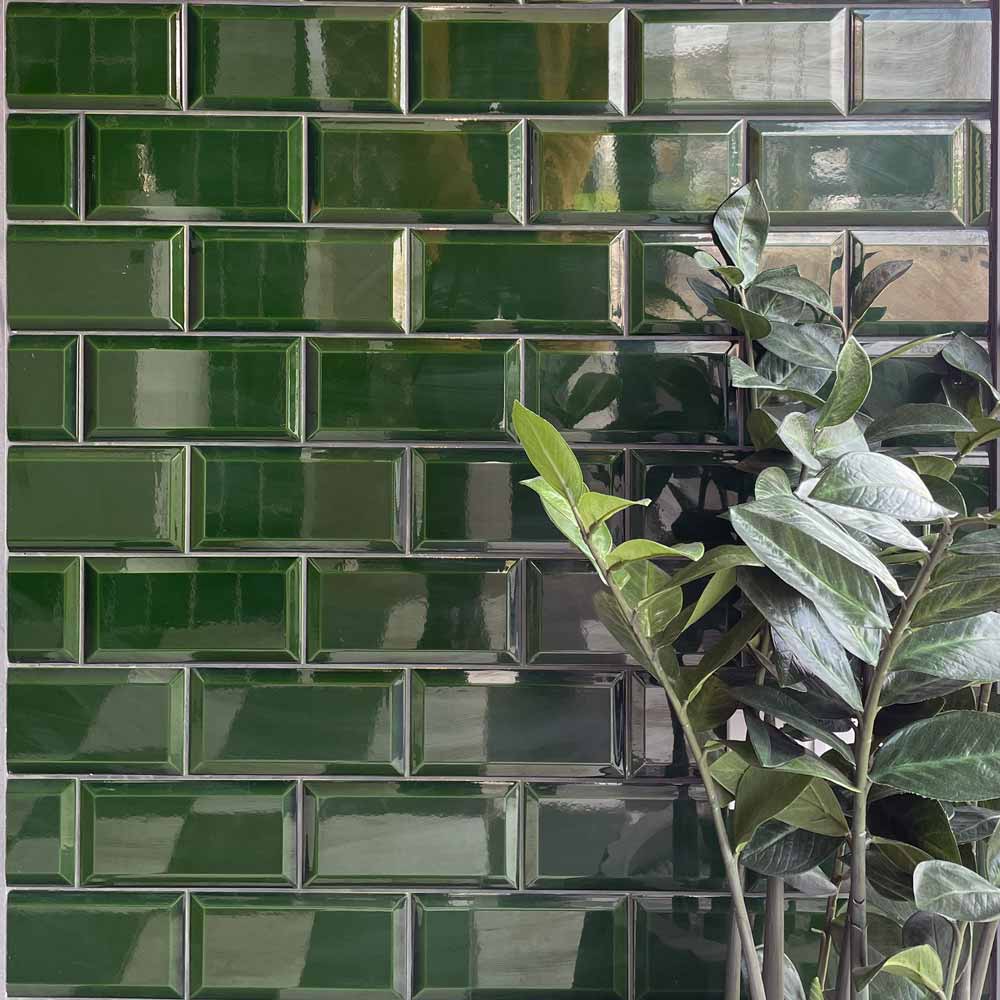 Image of Metro Victorian Green Bevelled Brick tile 10x20cm-Brick style tiles-Fabresa-Tile.co.uk