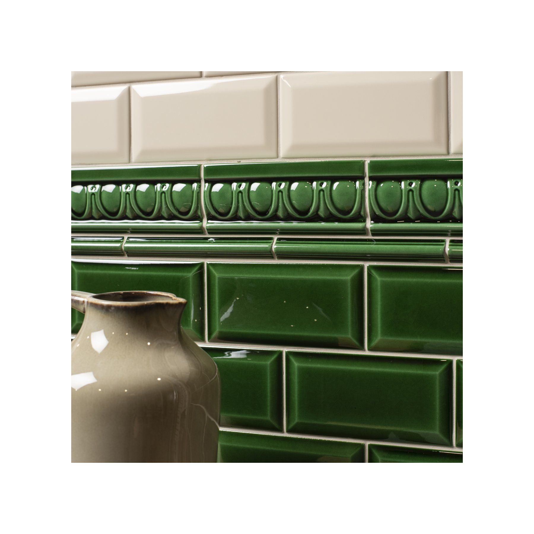 Image of Victorian Green Metro Bevelled Tile 15x7.5cm-Ceramic wall tile-Original Style-Tile.co.uk