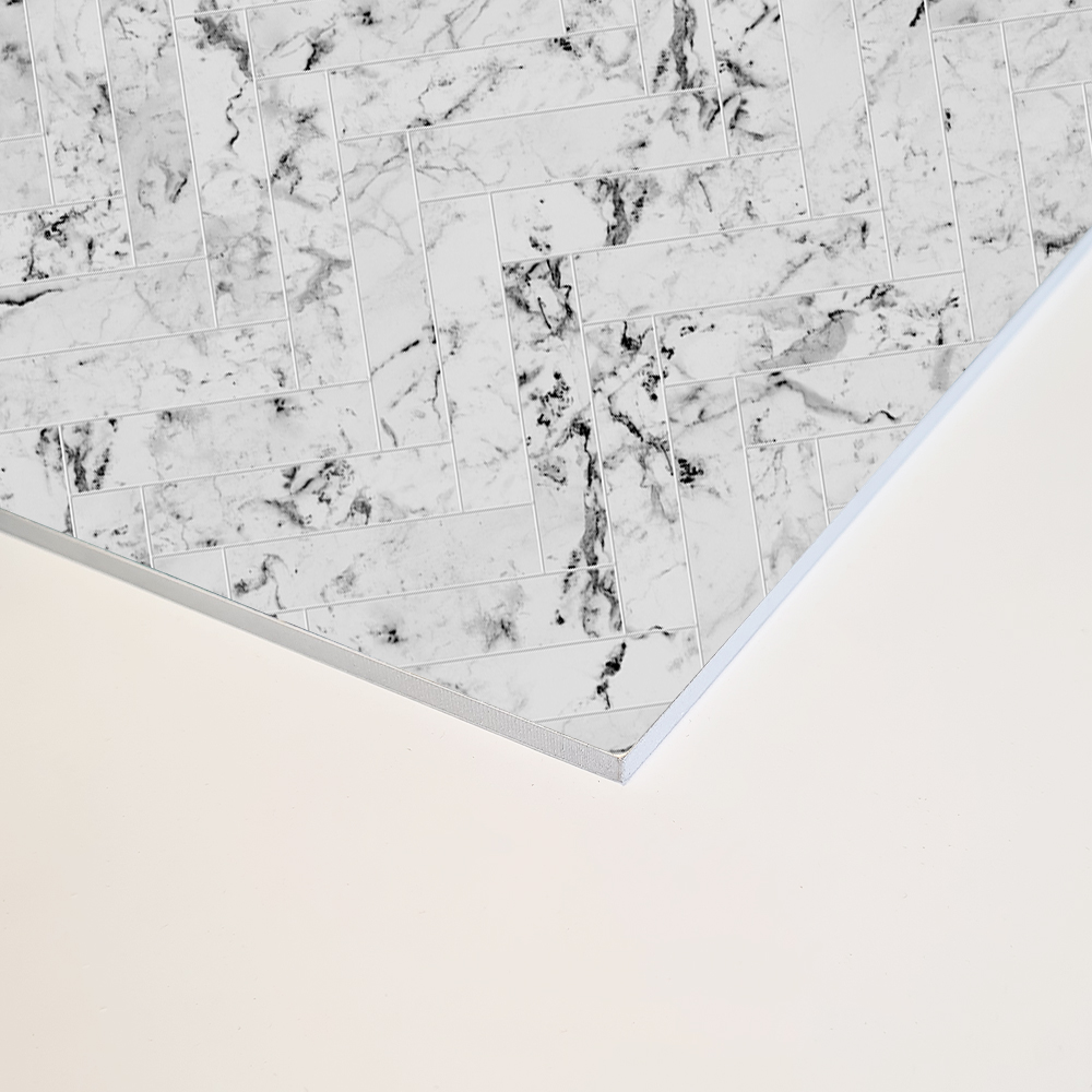 Image of Carrara Marble Herringbone Alloy Wall Panel-Wall panel-Wetwall-Tile.co.uk