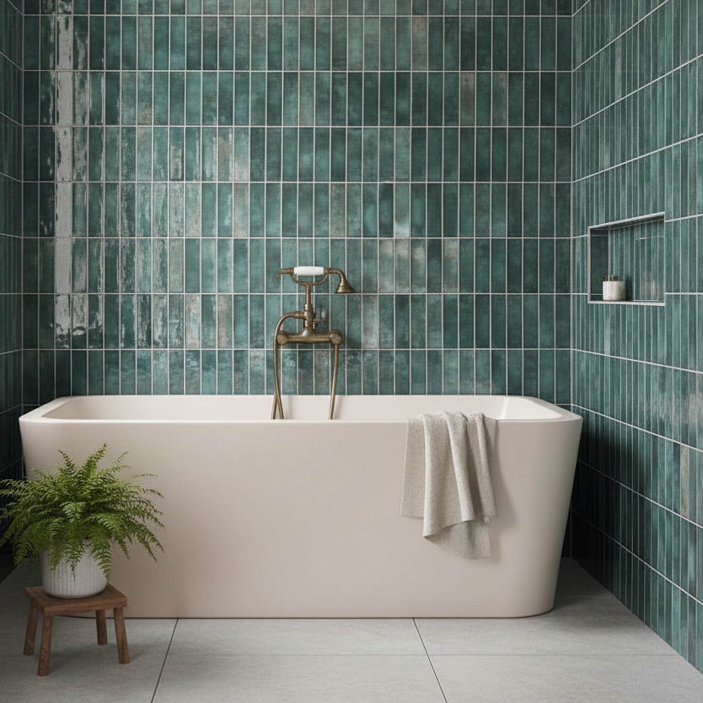 Image of Zellige Emerald Brick Tile 6.9x24cm-Ceramic wall tile-Estudio Ceramico-Tile.co.uk