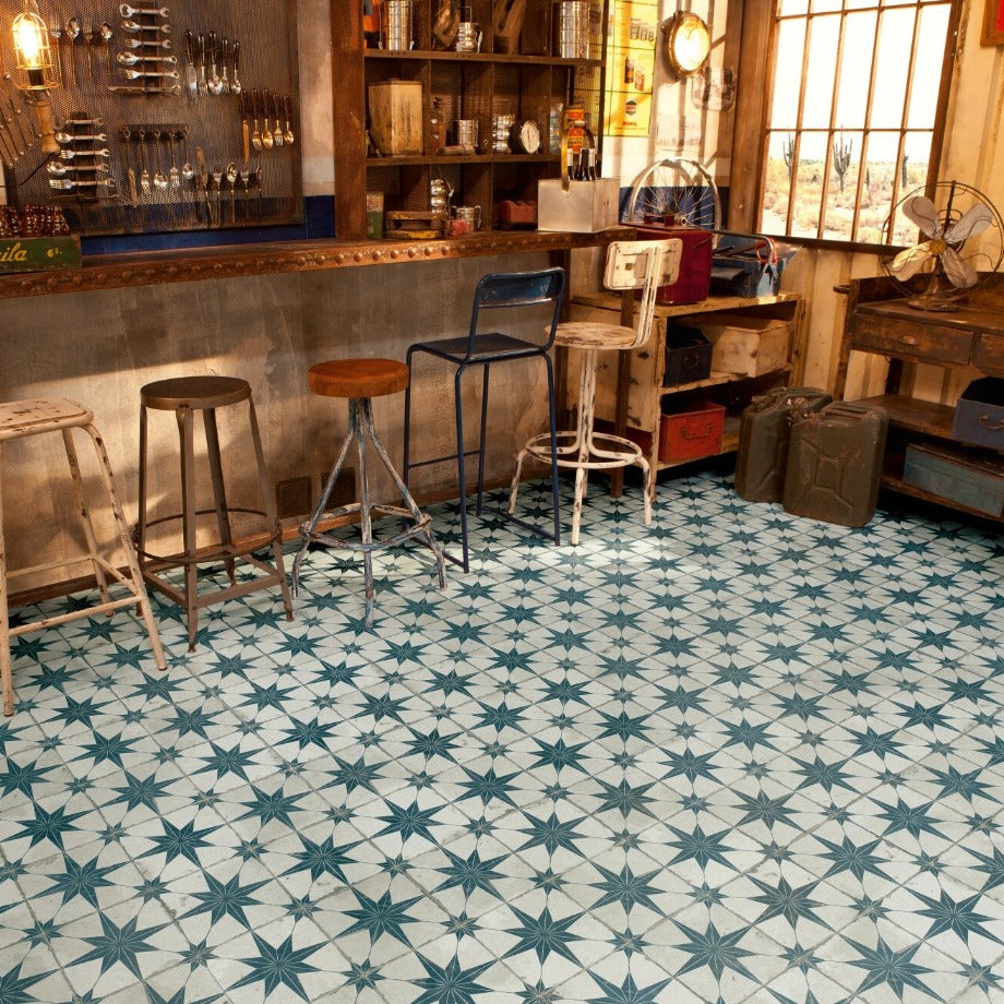 Image of Star Blue Pattern Floor Tile 45x45cm-Pattern tile-Peronda-tile.co.uk