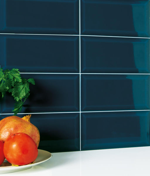 Metro Atlantis Blue Gloss Bevelled Brick tile 10x20cm-Brick style tiles-Salcamar-tile.co.uk