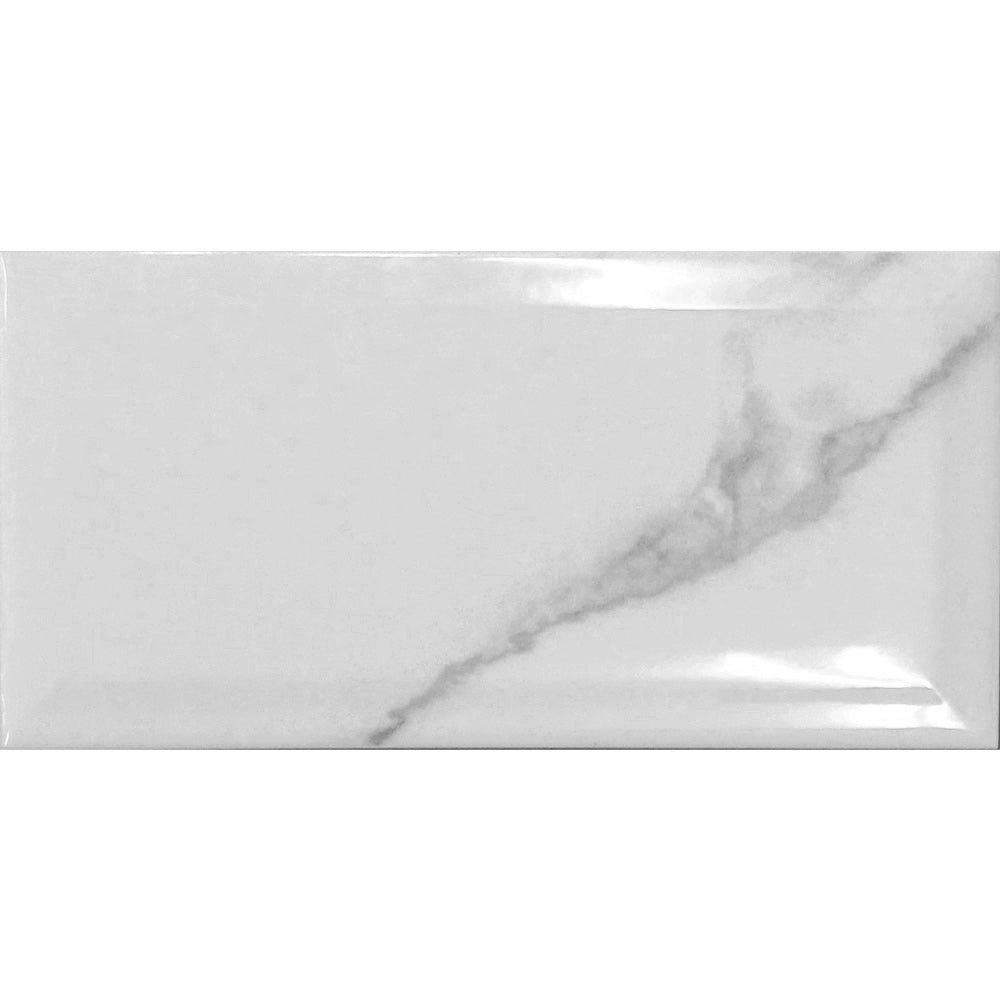 Image of Metro Carrara White Bevelled Brick wall tile 10x20cm-Brick style tiles-Salcamar-tile.co.uk
