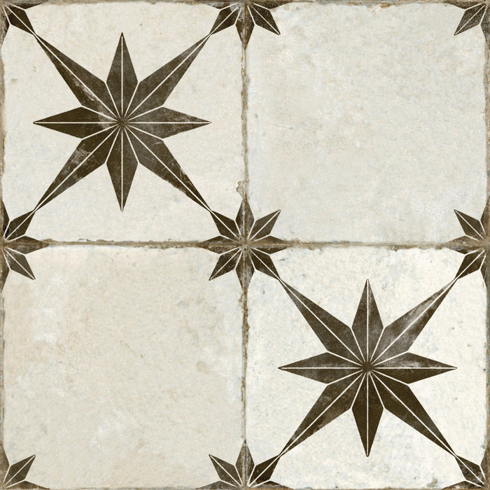 Star Ara Black Pattern Floor Tile 45x45cm-Pattern tile-Peronda-tile.co.uk