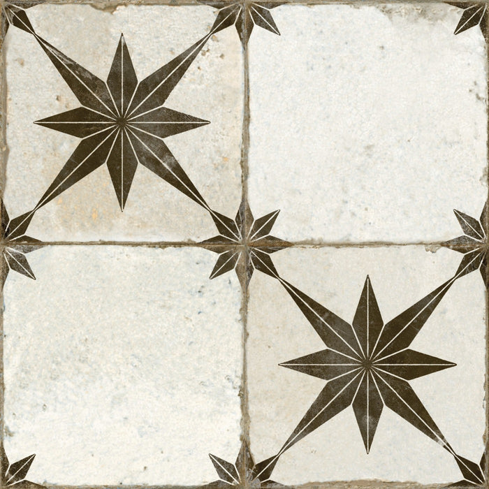 Star Ara Black Pattern Floor Tile 45x45cm-Pattern tile-Peronda-tile.co.uk
