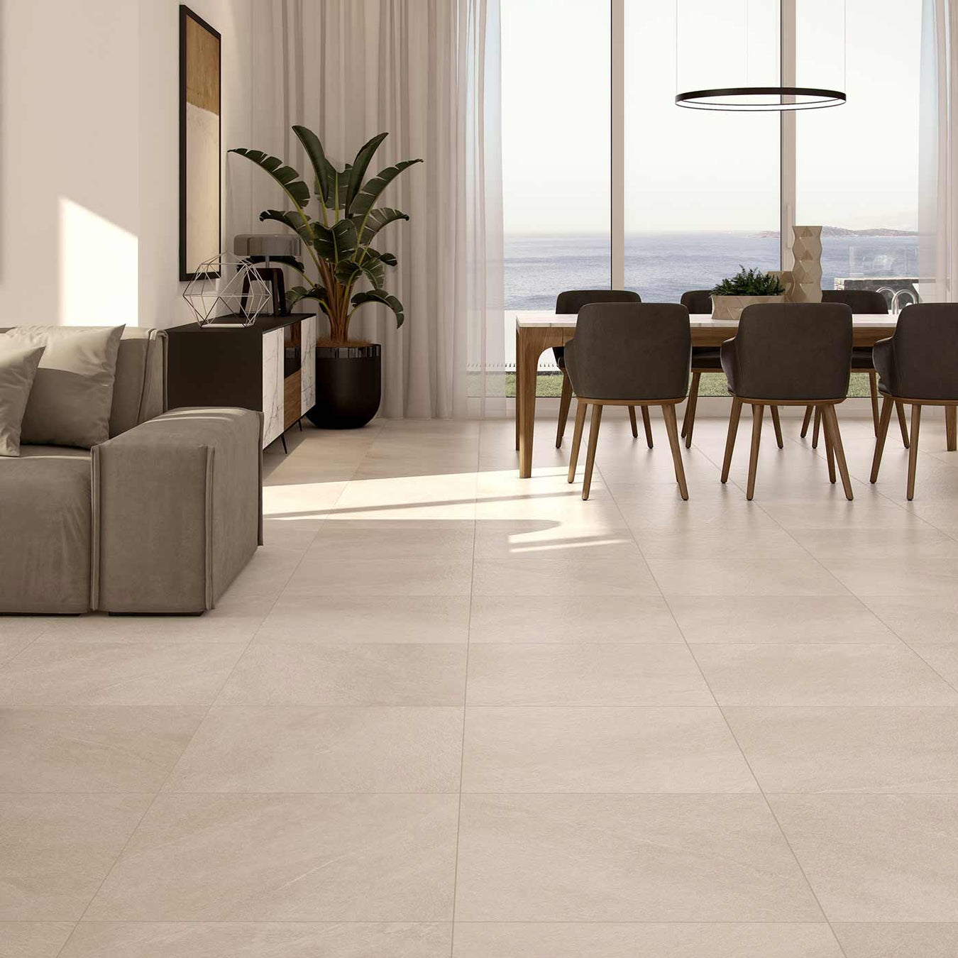 Cream floor tiles