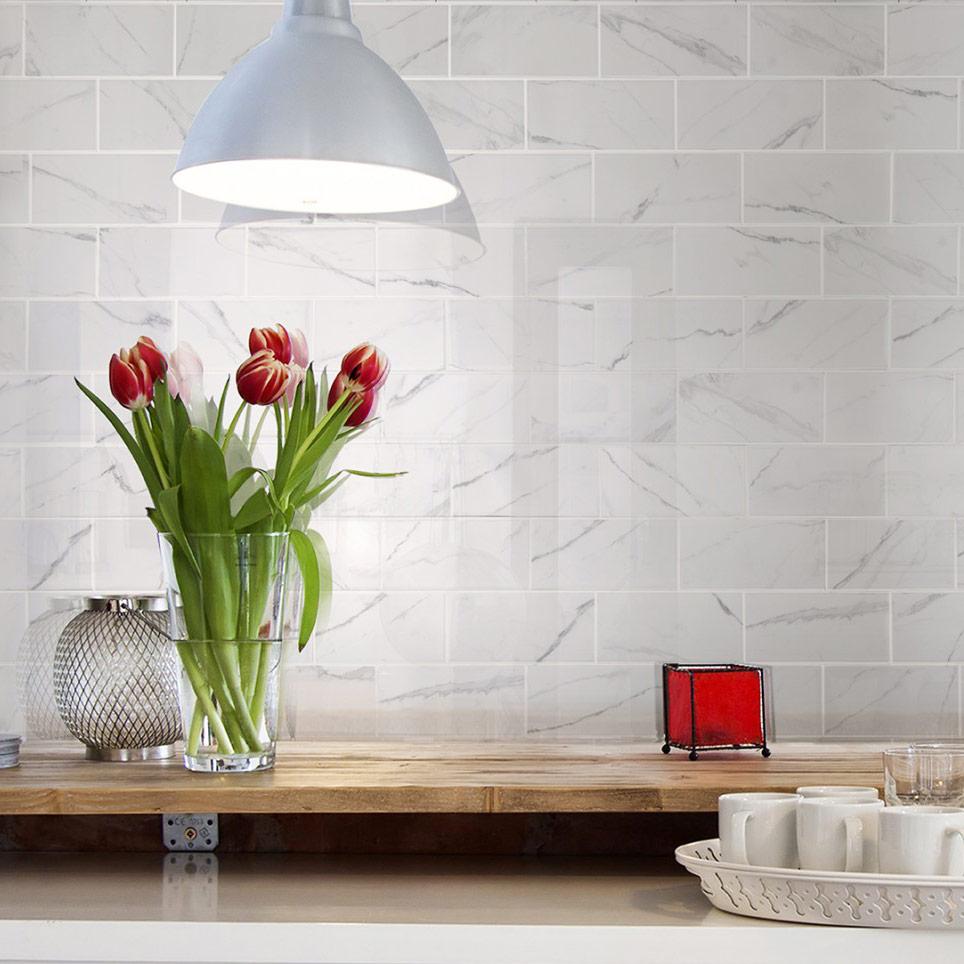 Flat Gloss Carrara Marble Brick tile 10x20cm-Brick style tiles-Fabresa-tile.co.uk