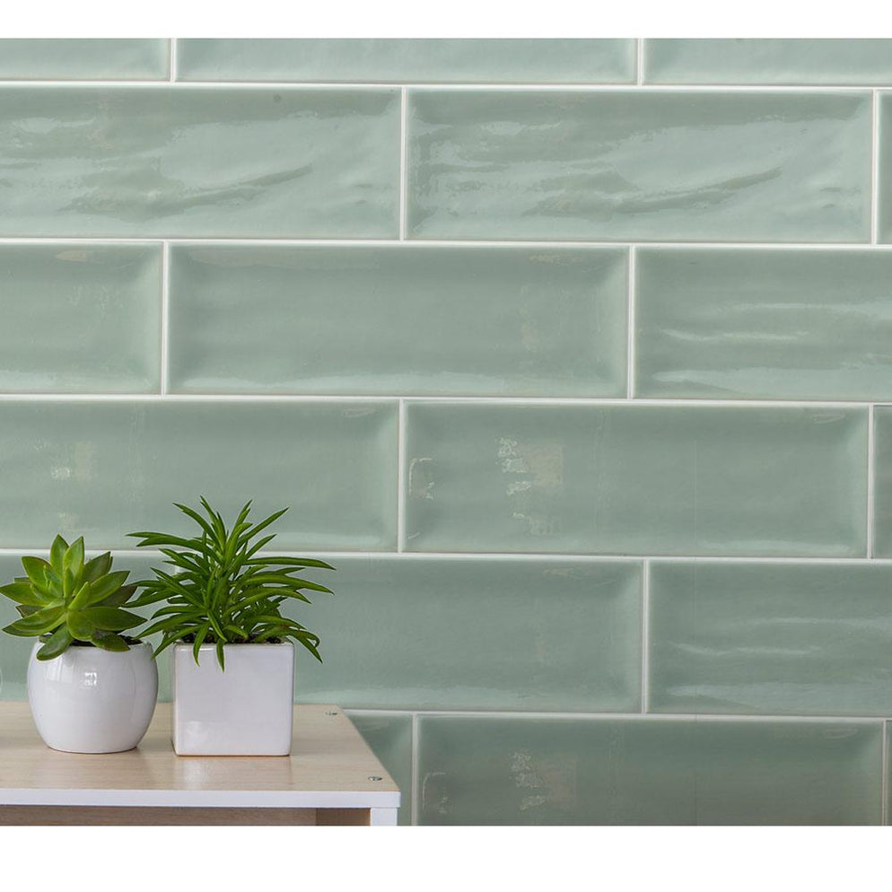 Aria Green brick tile | 10x30cm ceramic wall tile — Tile.co.uk