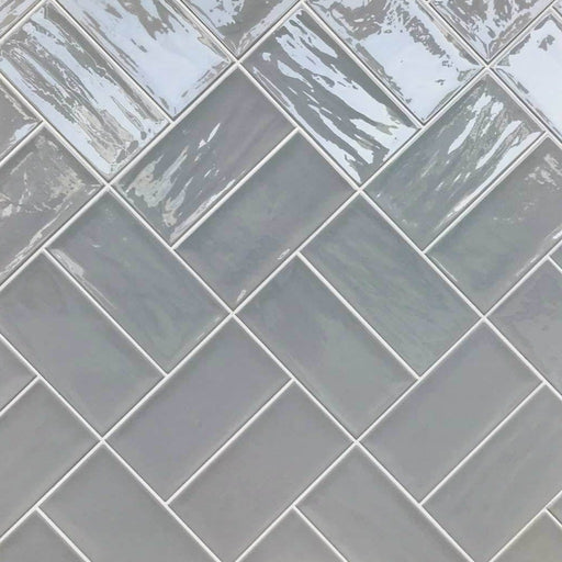 Artisan Light Grey Brick gloss tile 10x20cm-Brick style tiles-Fabresa-tile.co.uk
