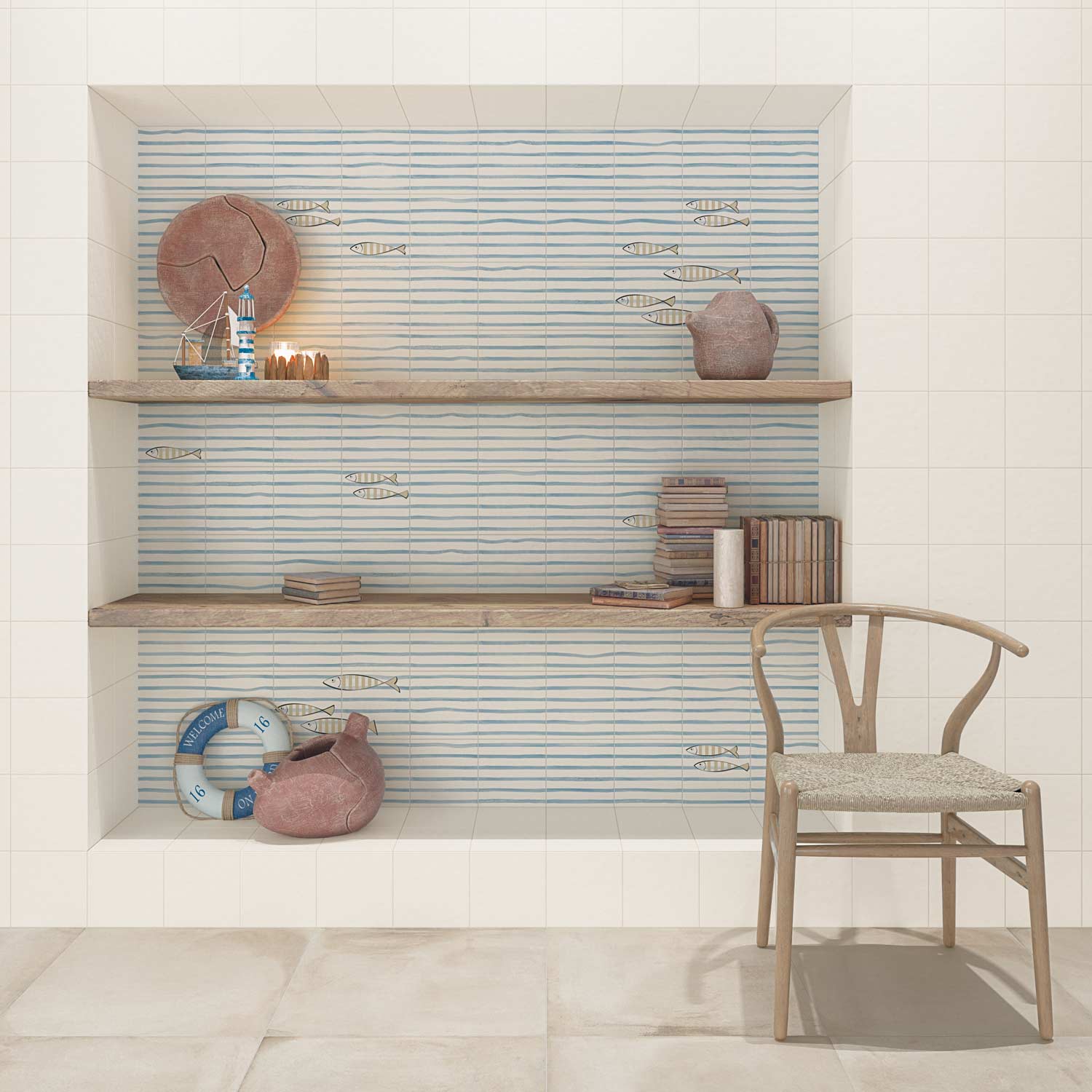 Image of Berta Blanco-M 20x20cm-Ceramic wall tile-Vives ceramica-tile.co.uk
