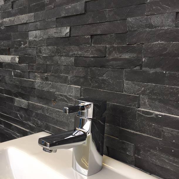 Image of Black Slate Split Face tile 10x36cm-Split face tile-Crocodile-tile.co.uk