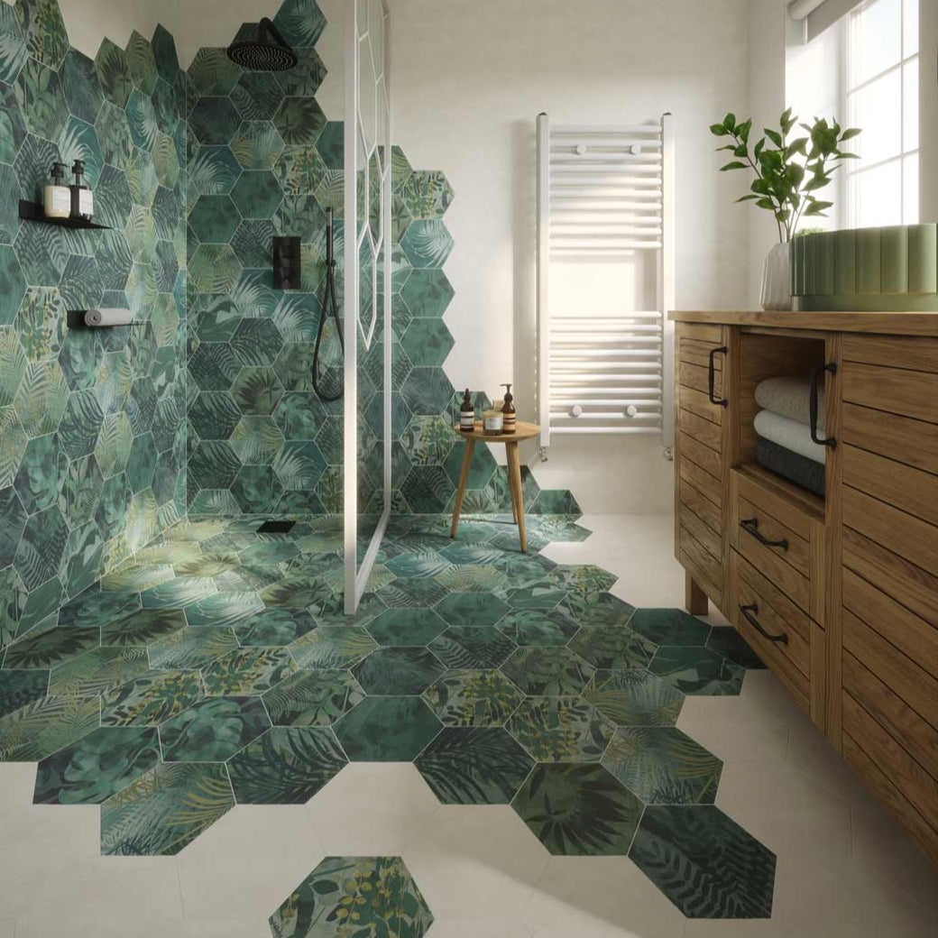 Image of Jungle Hexagon tile 21.5x24.5cm-Hexagon tile-Ca Pietra-tile.co.uk