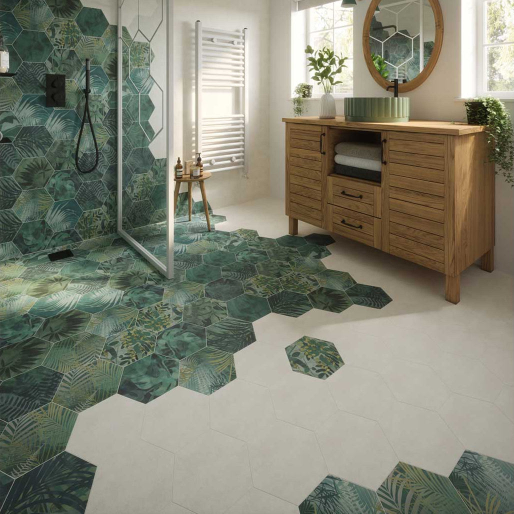 Image of Jungle Hexagon tile 21.5x24.5cm-Hexagon tile-Ca Pietra-tile.co.uk