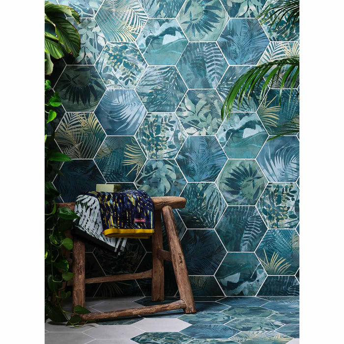 Jungle Hexagon tile 24.5x21.5cm Floral Effect Tile —