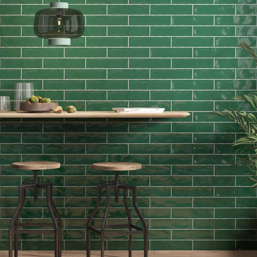 Nissel Emerald Green Brick Tile  7.5x30cm Ceramic wall —