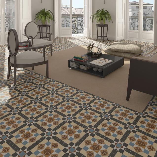 Image of Dorset Marron Pattern floor tile 31.6x31.6cm-Pattern tile-Vives ceramica-tile.co.uk
